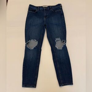 Free People Dark Blue Distressed High Waisted Skinny Jeans size 32